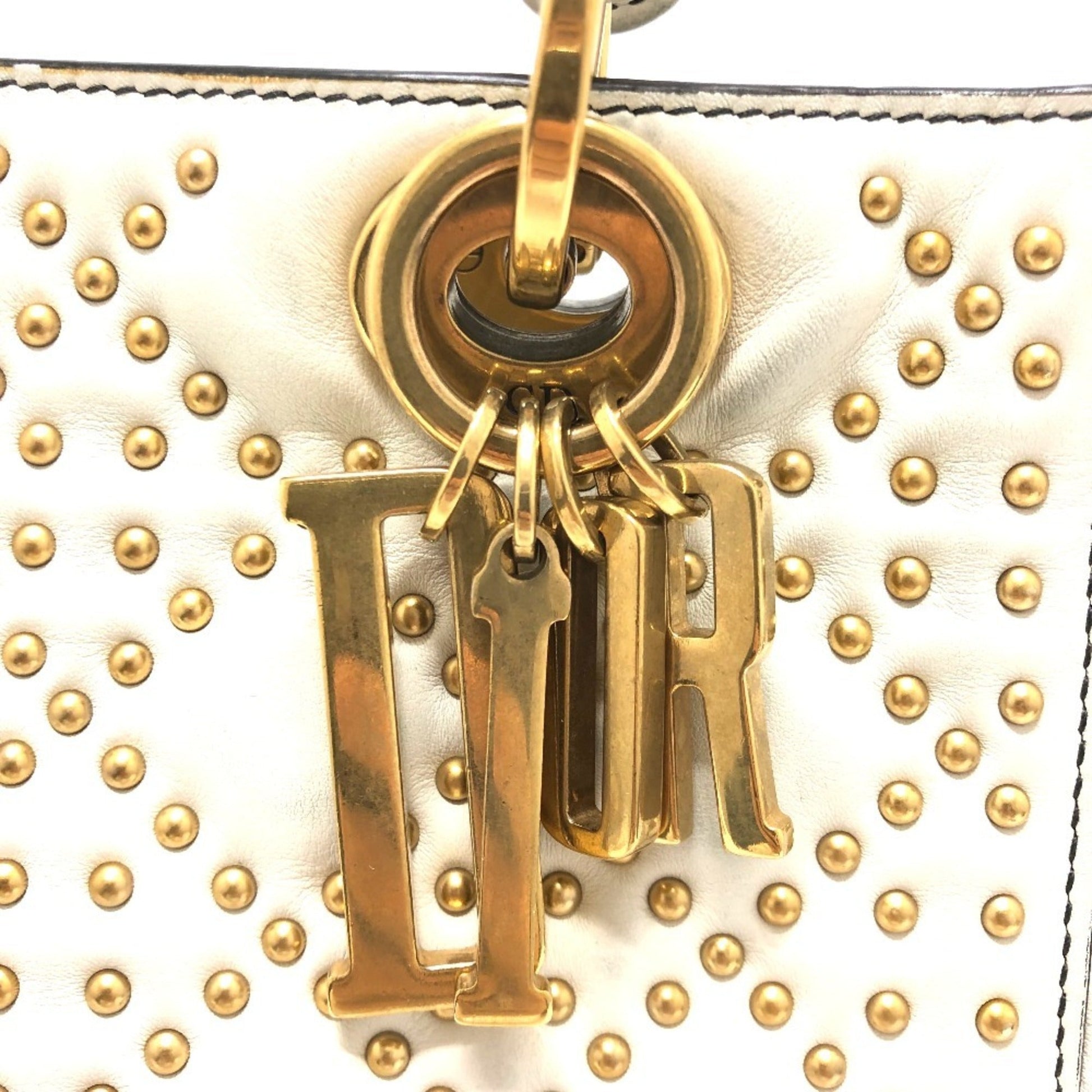 Christian Dior Lady Dior White Leather Handbag Tote Bag  
