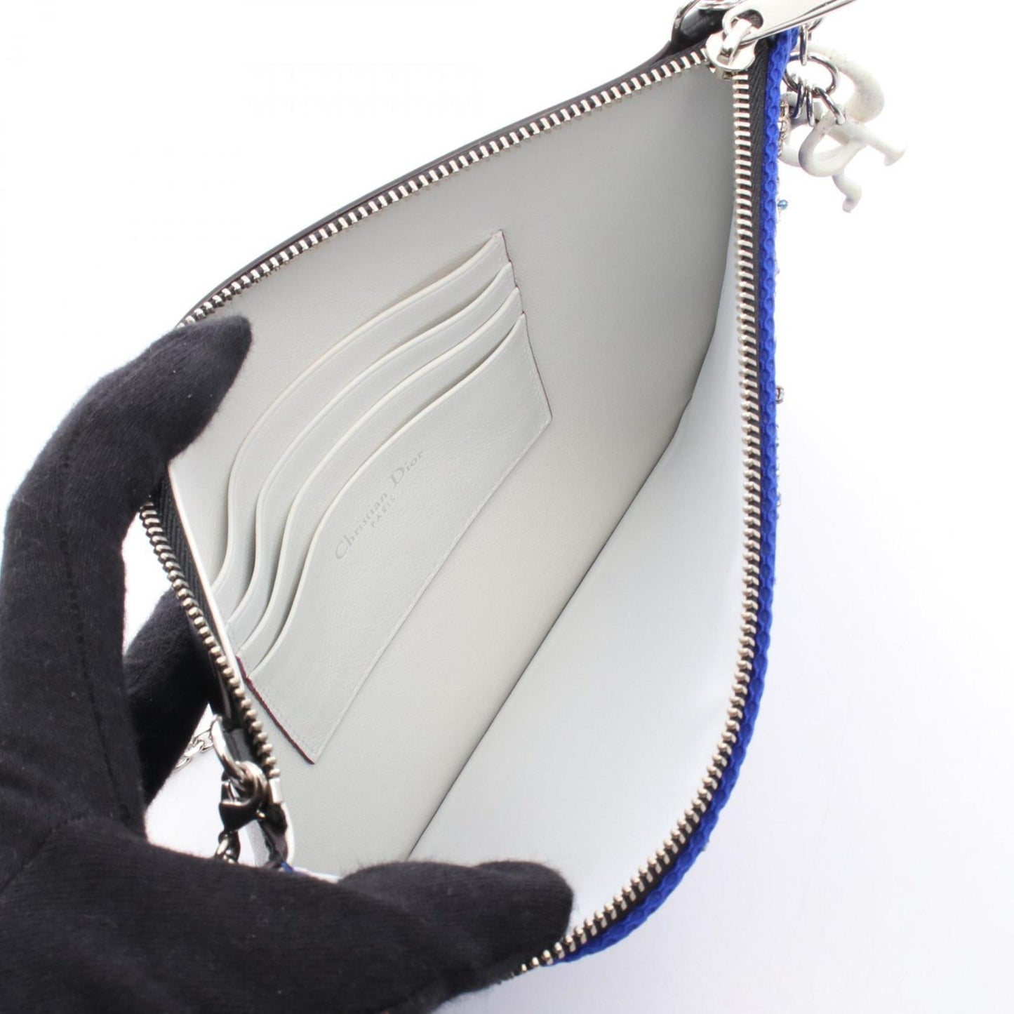 Christian Dior Black Blue Leather Fabric Shoulder Bag  