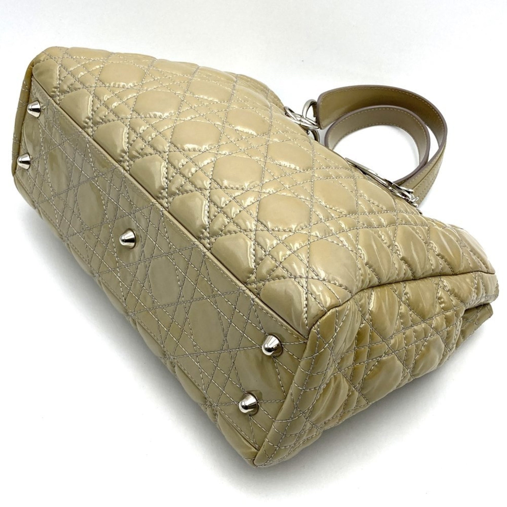 Christian Dior Beige Patent Leather Shoulder Bag  
