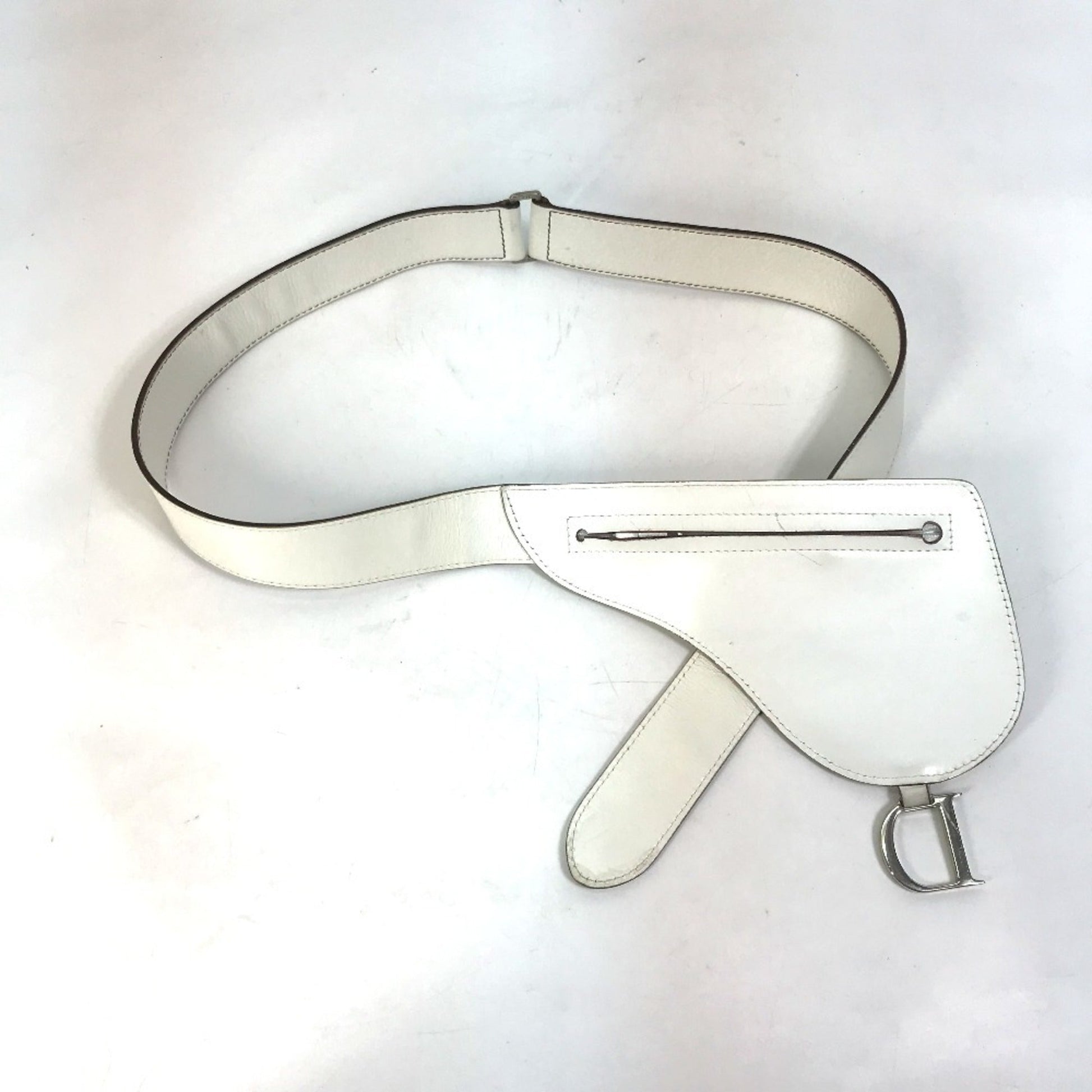 Christian Dior White Leather Fanny Pack Pouch Saddle Bag  