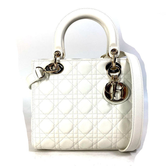 Christian Dior White Leather Handbag Shoulder Bag  