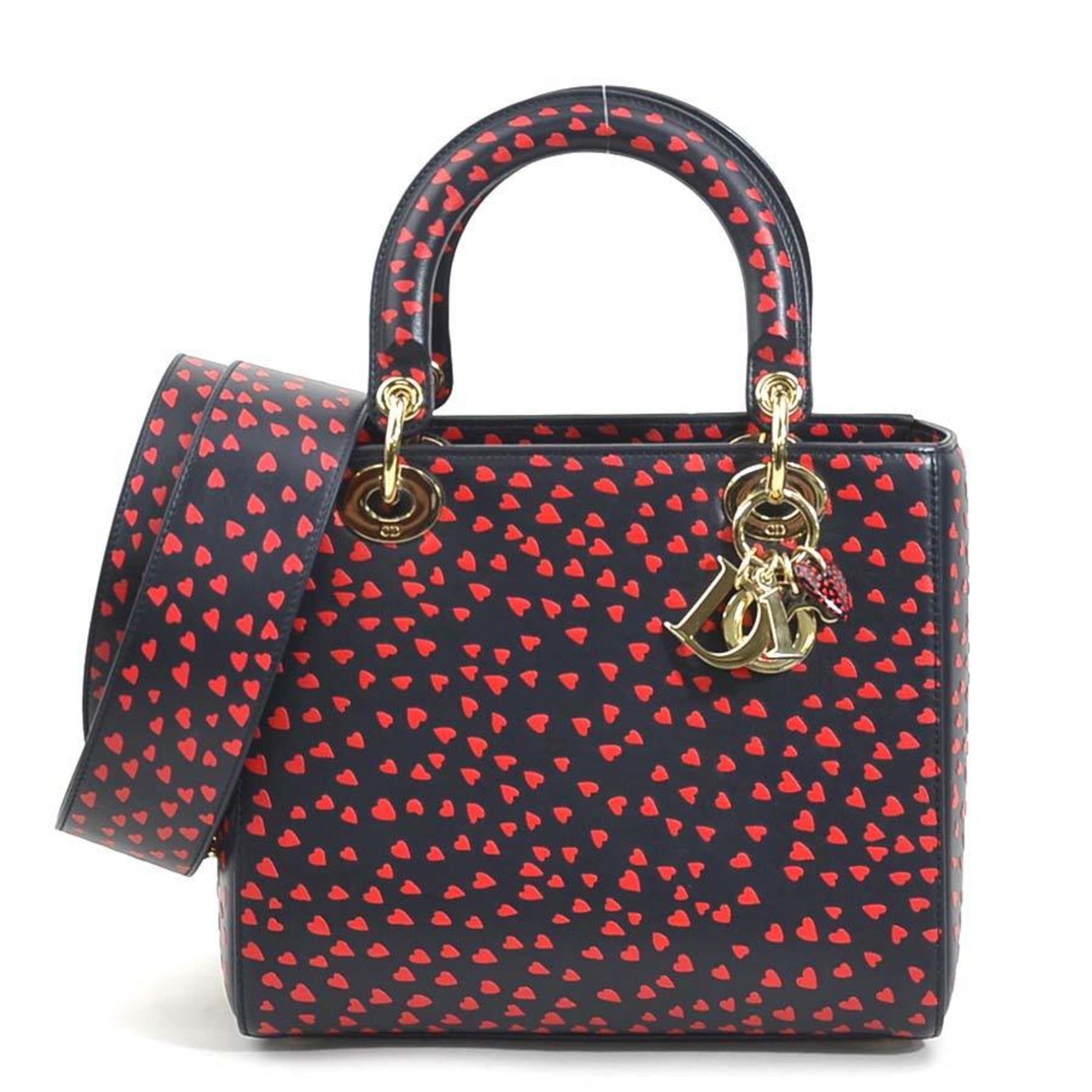 Christian Dior Navy Red Color Leather Handbag Shoulder Bag  