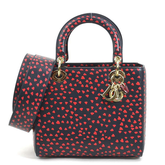 Christian Dior Navy Red Color Leather Handbag Shoulder Bag  