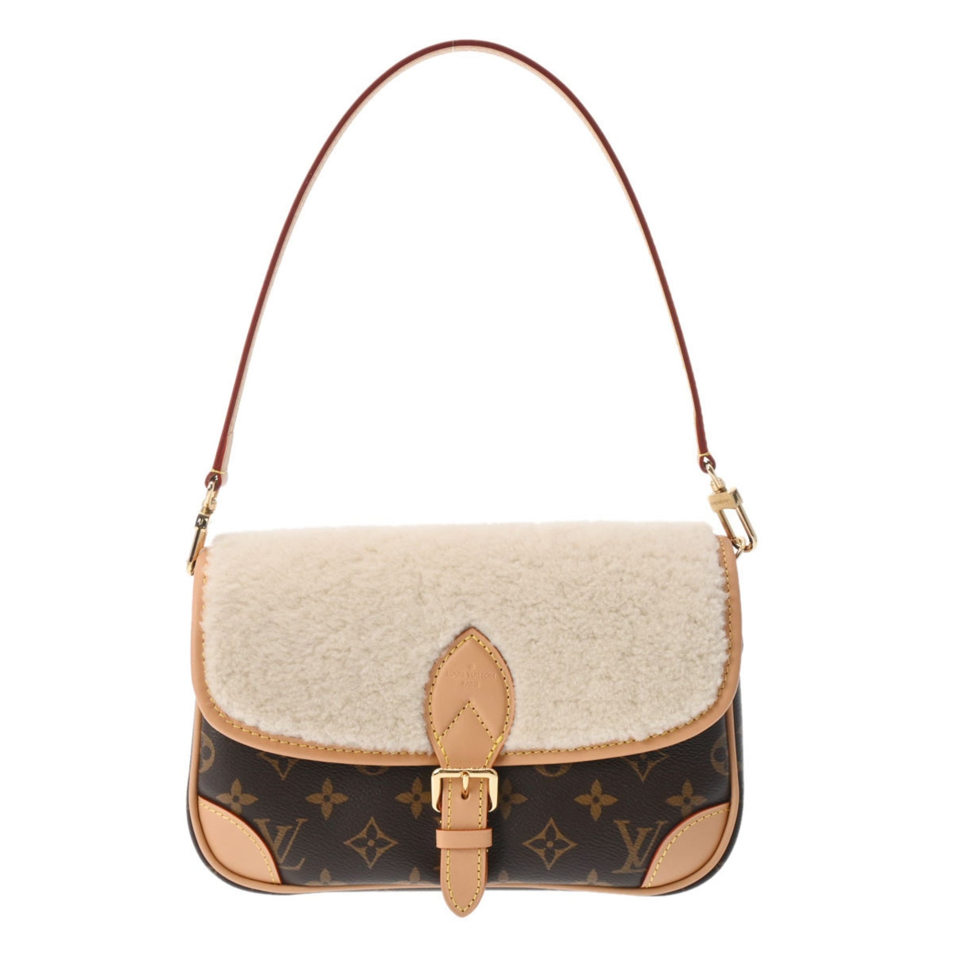 LOUIS VUITTON Monogram Diane NM PM Brown Women's Canvas Wool Shoulder Bag