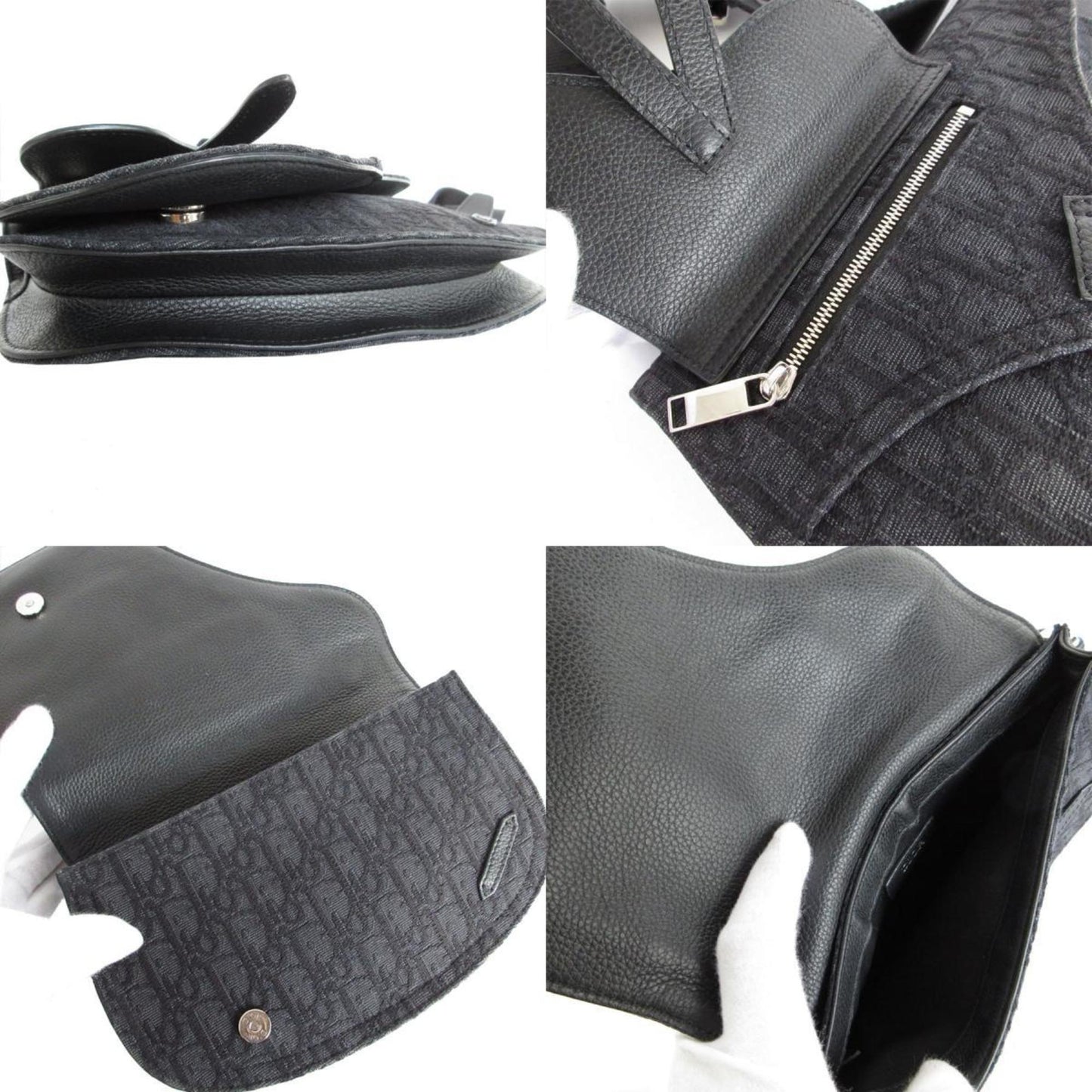 Christian Dior Black Canvas Leather Sling Bag  