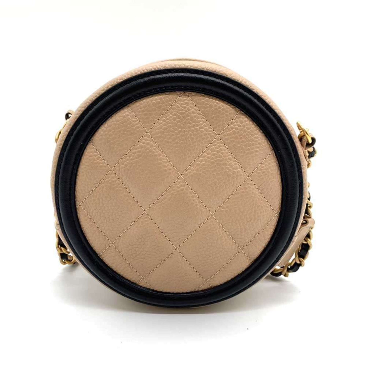 Chanel Bag CC Filigree Round Chain Shoulder Beige x Black Pochette Pouch Circle Crossbody Women s Caviar Skin CHANEL