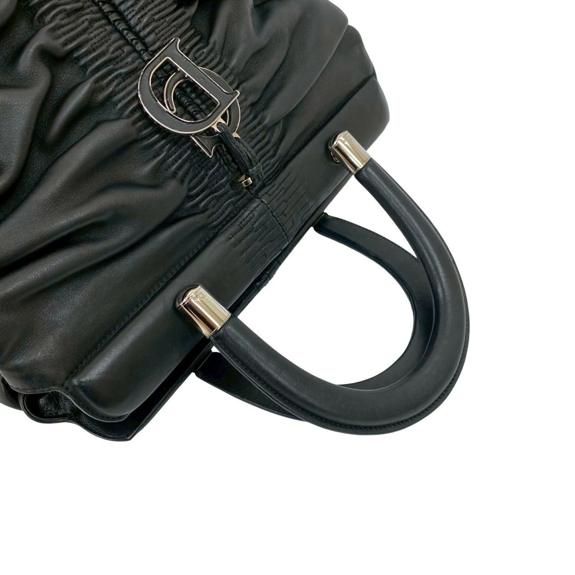 Christian Dior Black Leather Handbag Tote Bag  