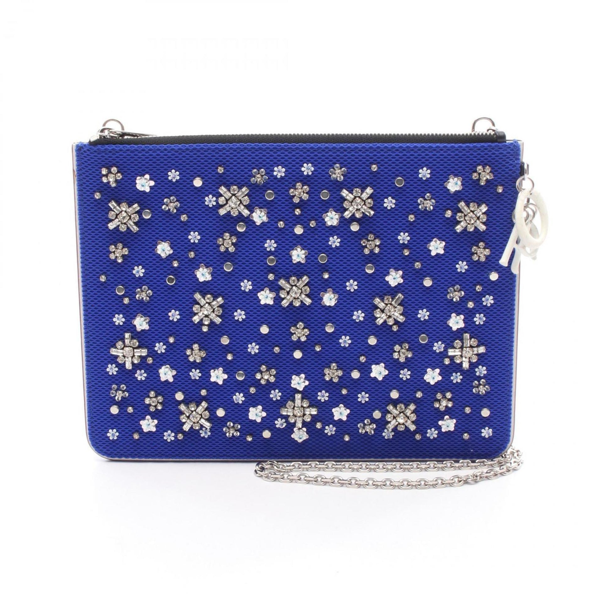 Christian Dior Black Blue Leather Fabric Shoulder Bag  
