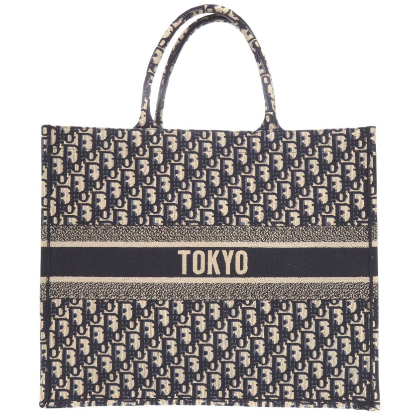 Christian Dior Beige Navy Canvas Tote Bag  