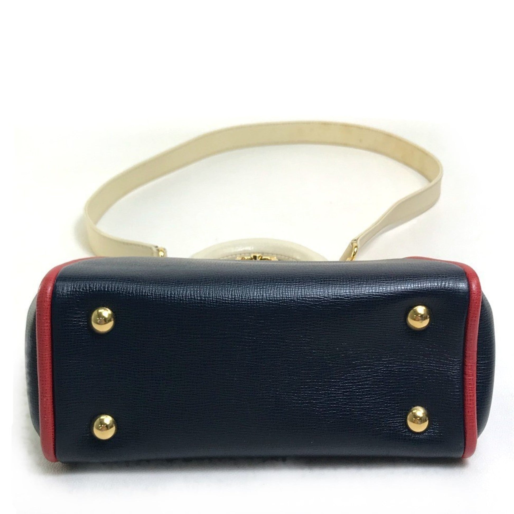 Christian Dior Navy Red Color White Leather Handbag Shoulder Bag  