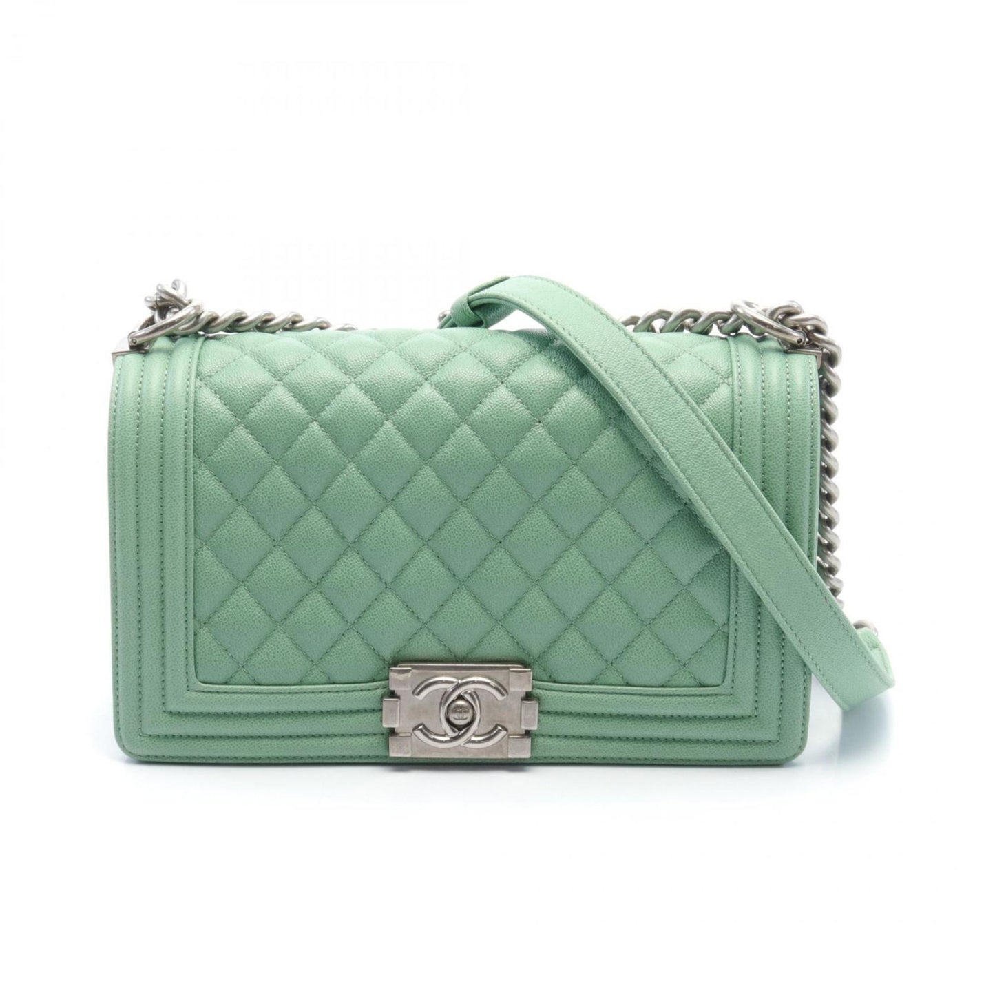 CHANEL Boy Chanel Shoulder Bag Caviar Skin Women s Green