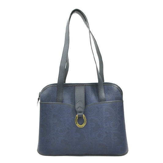 Christian Dior Navy Coated Canvas Leather Shoulder Bag  