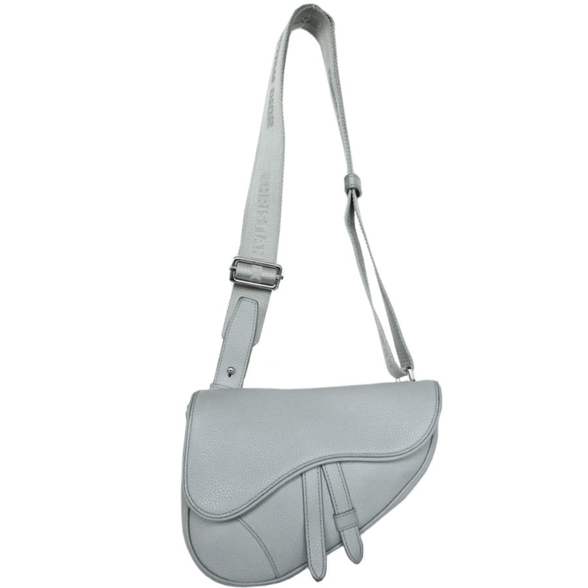 Christian Dior Light Gray Leather Saddle Bag Sling Bag  