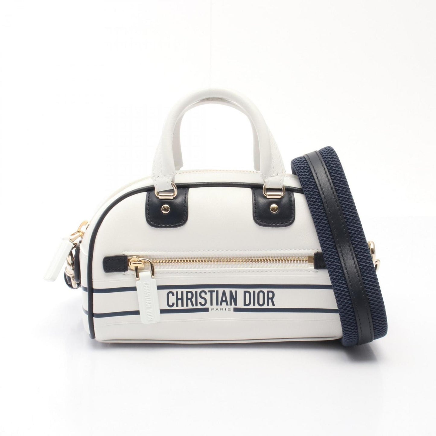 Christian Dior Navy White Leather Handbag  