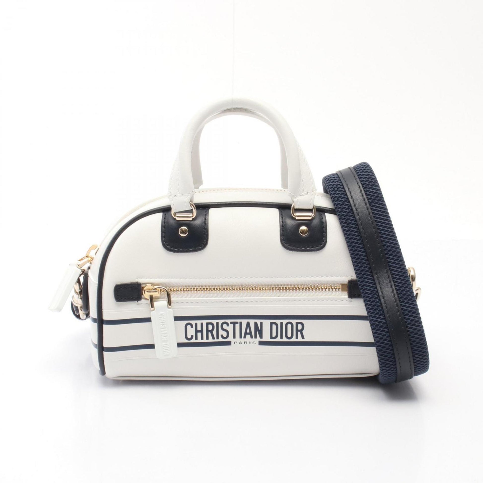 Christian Dior Navy White Leather Handbag  