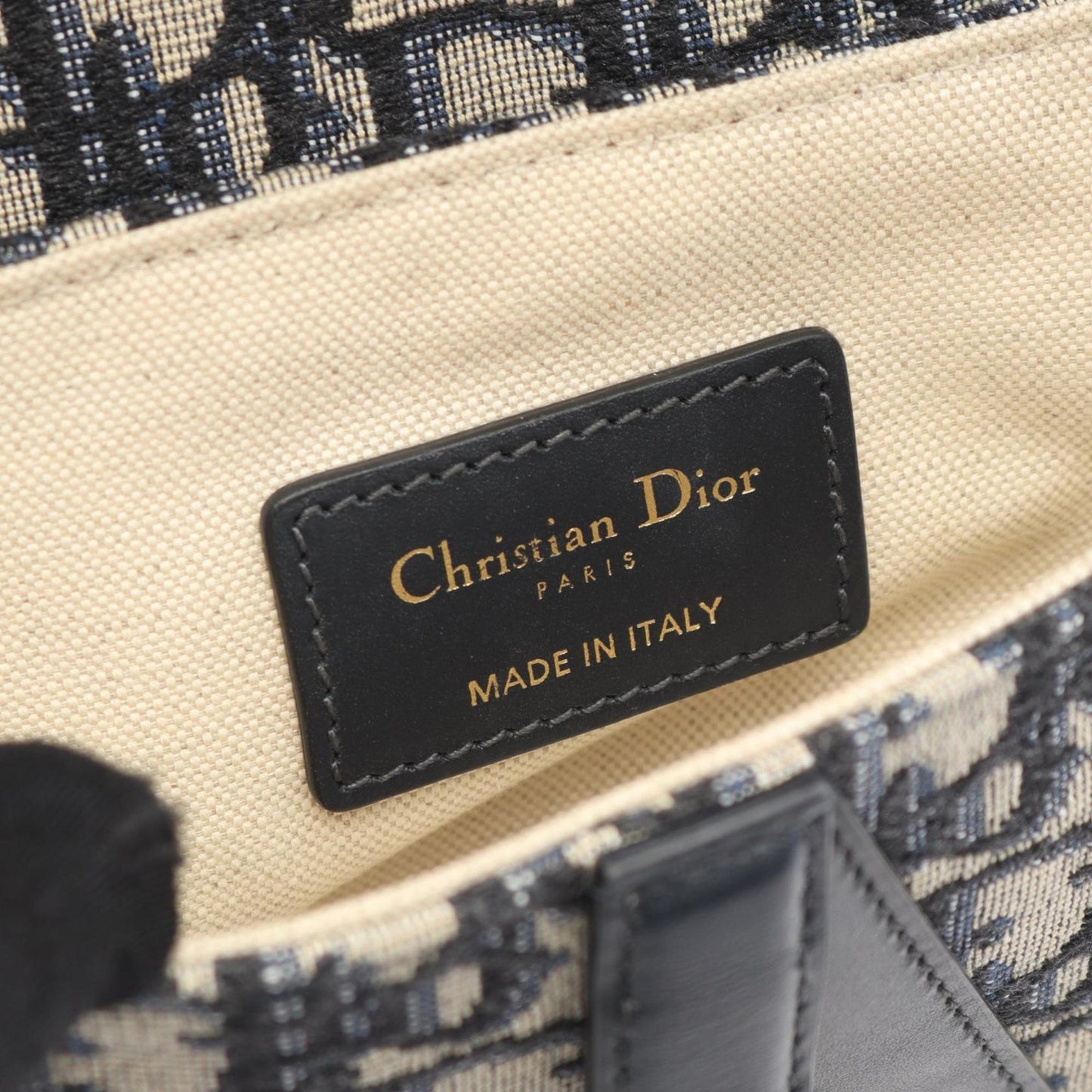 Christian Dior Beige Navy Canvas Leather Handbag  