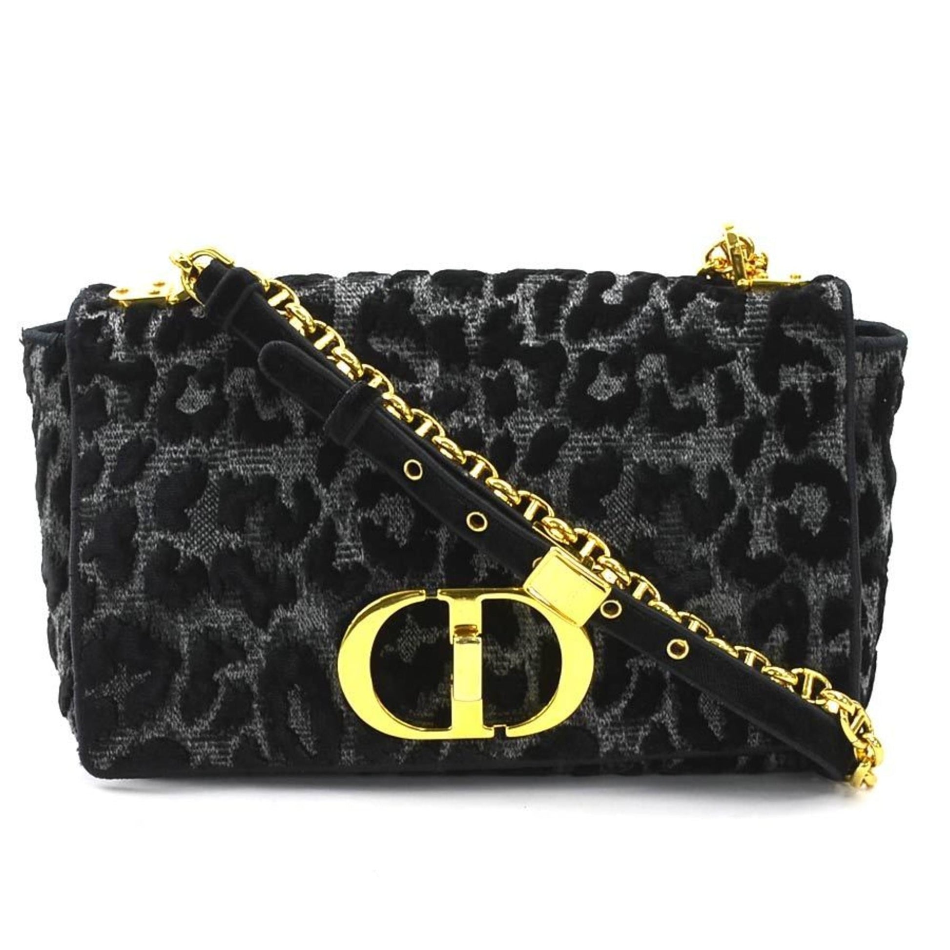 Christian Dior Black Gray Velvet Canvas Shoulder Bag  