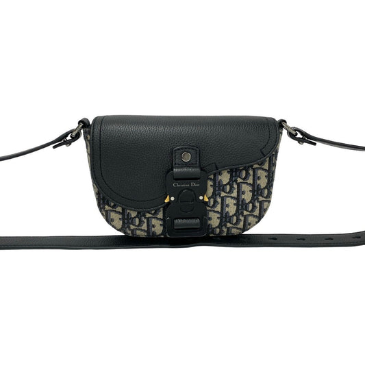 Christian Dior Black Gray Leather Canvas Pochette Shoulder Bag  