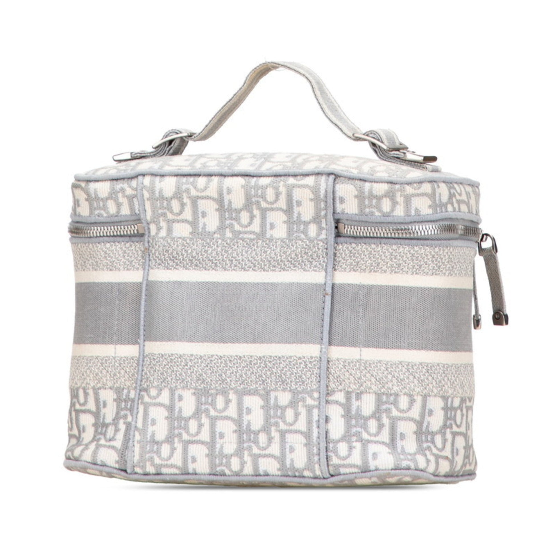 Christian Dior Gray White Canvas Handbag Vanity Bag  