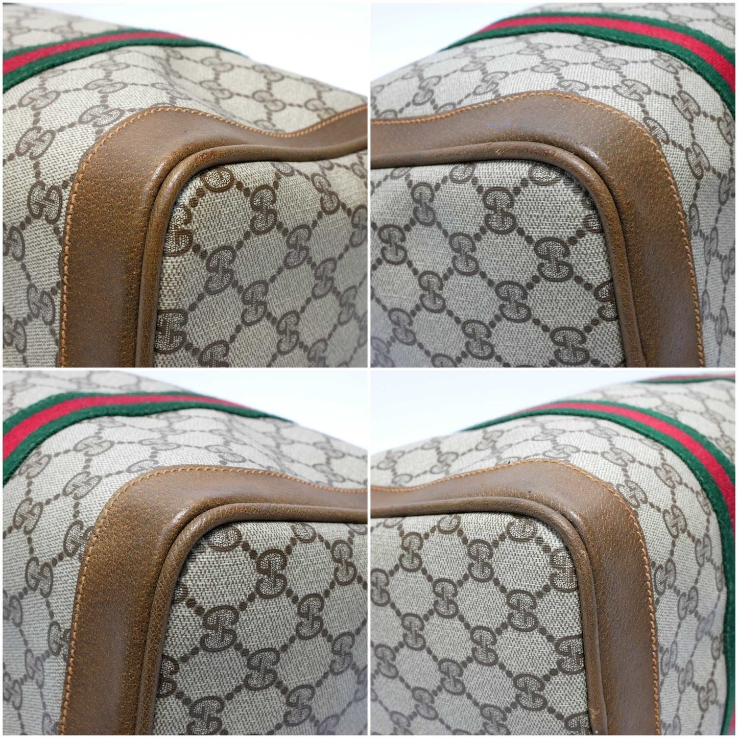 GUCCI Old Gucci  Mini Boston Bag Handbag Barrel Unisex 1970's 70'S Sherry Line GG Pattern/Leather Gold Hardware Brown/Beige