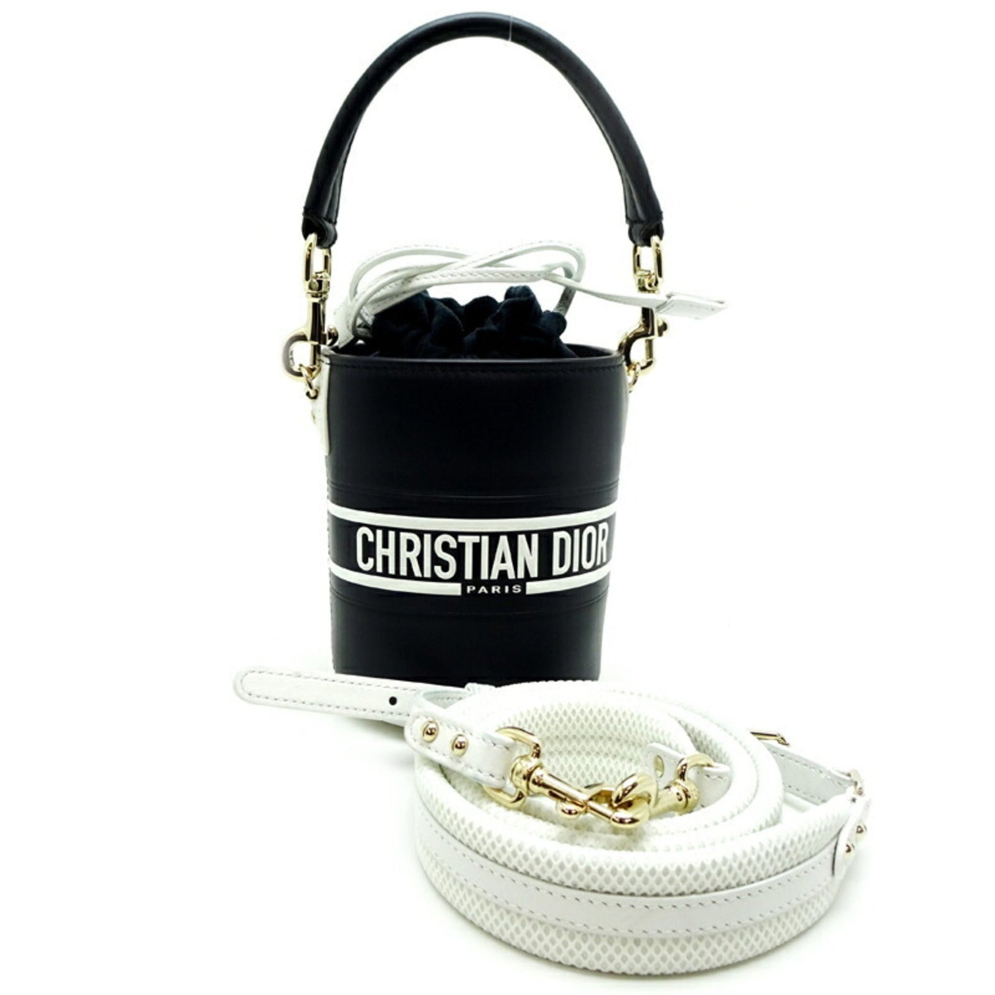 Christian Dior Navy White Leather Shoulder Bag  