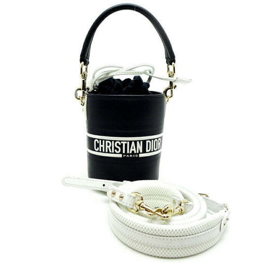 Christian Dior Navy White Leather Shoulder Bag  