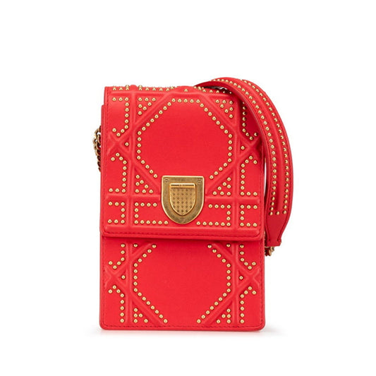 Christian Dior Gold Red Color Leather Shoulder Bag  