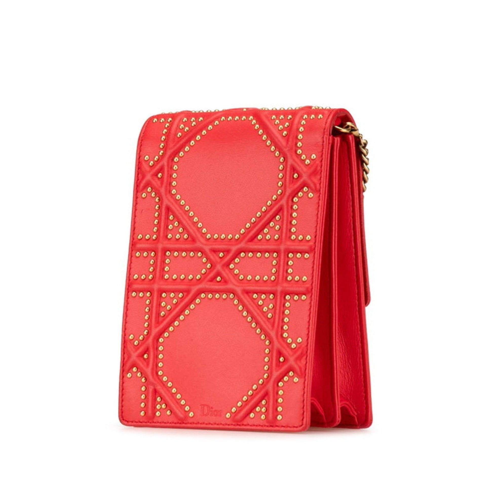 Christian Dior Gold Red Color Leather Shoulder Bag  