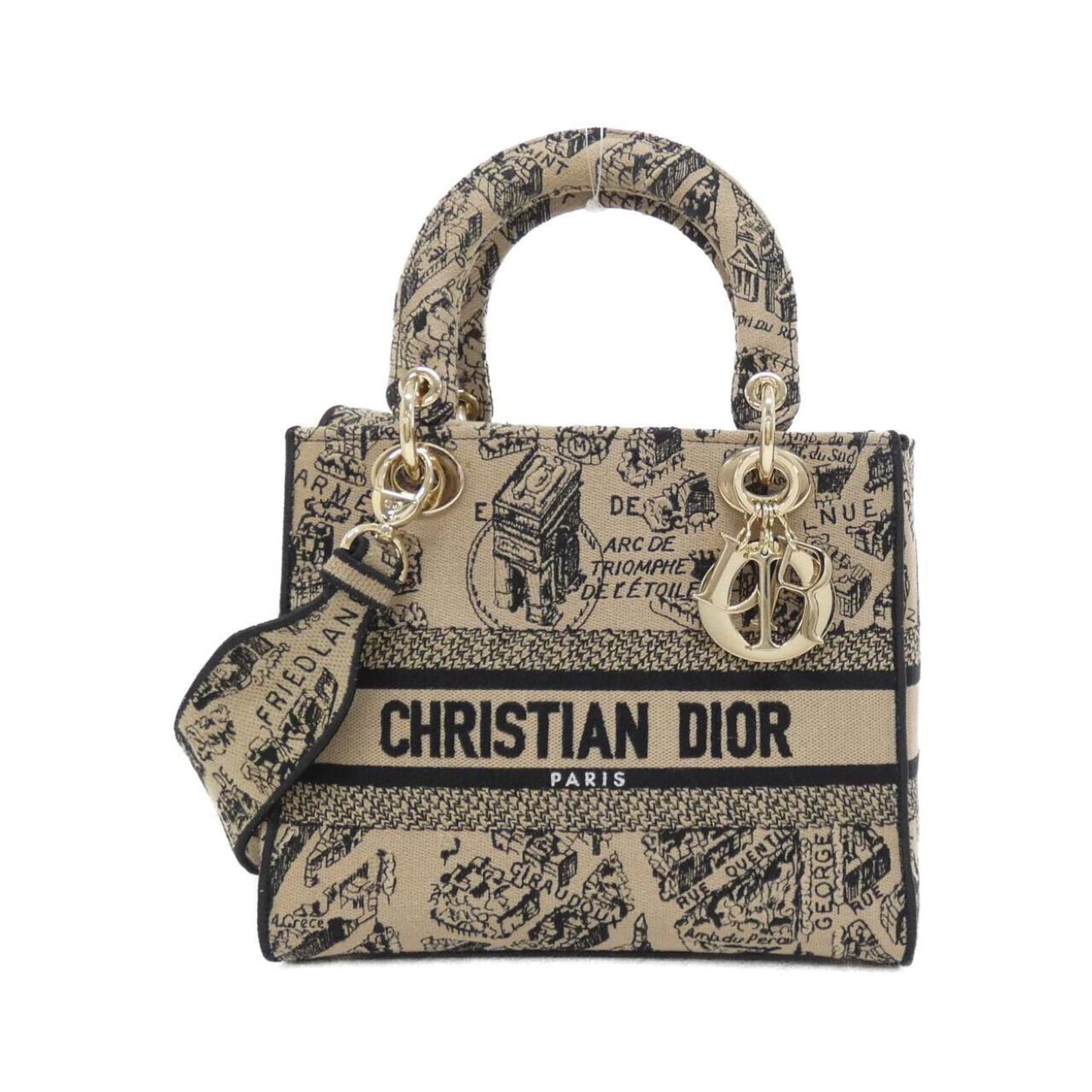Christian Dior Beige Black Canvas Handbag  