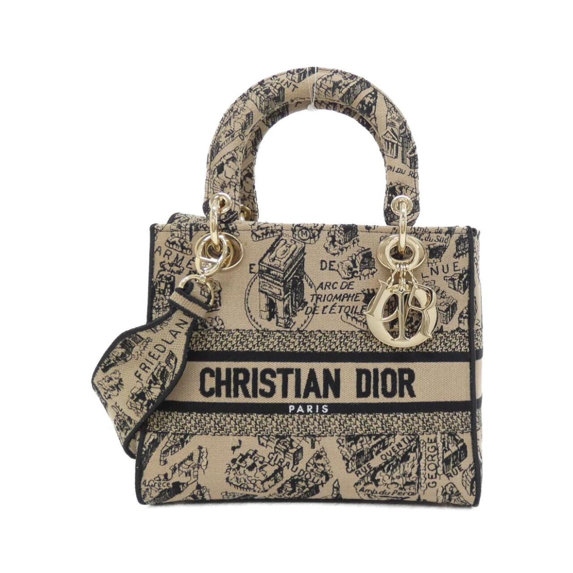 Christian Dior Beige Black Canvas Handbag  