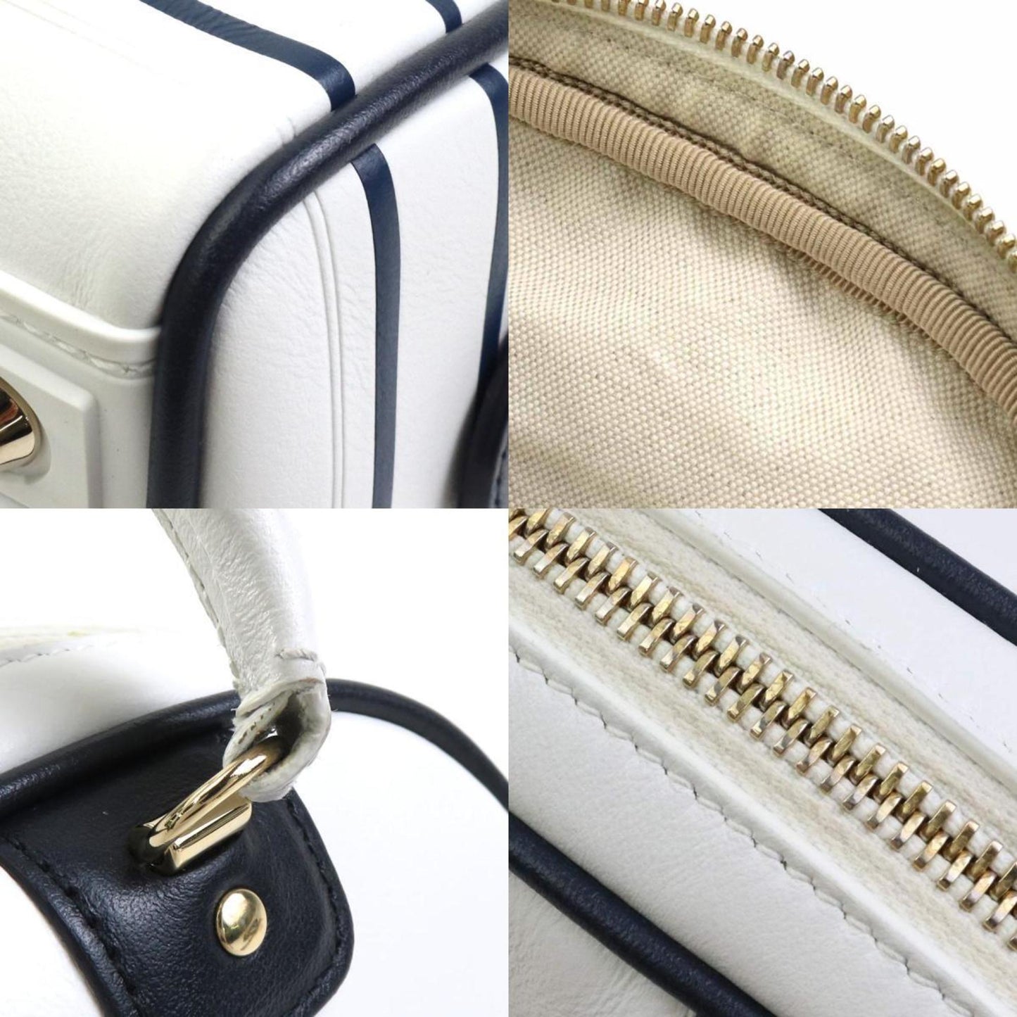 Christian Dior Navy White Leather Shoulder Bag  