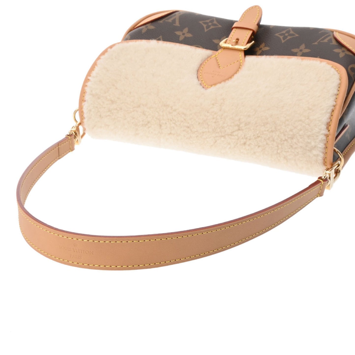 LOUIS VUITTON Monogram Diane NM PM Brown Women's Canvas Wool Shoulder Bag