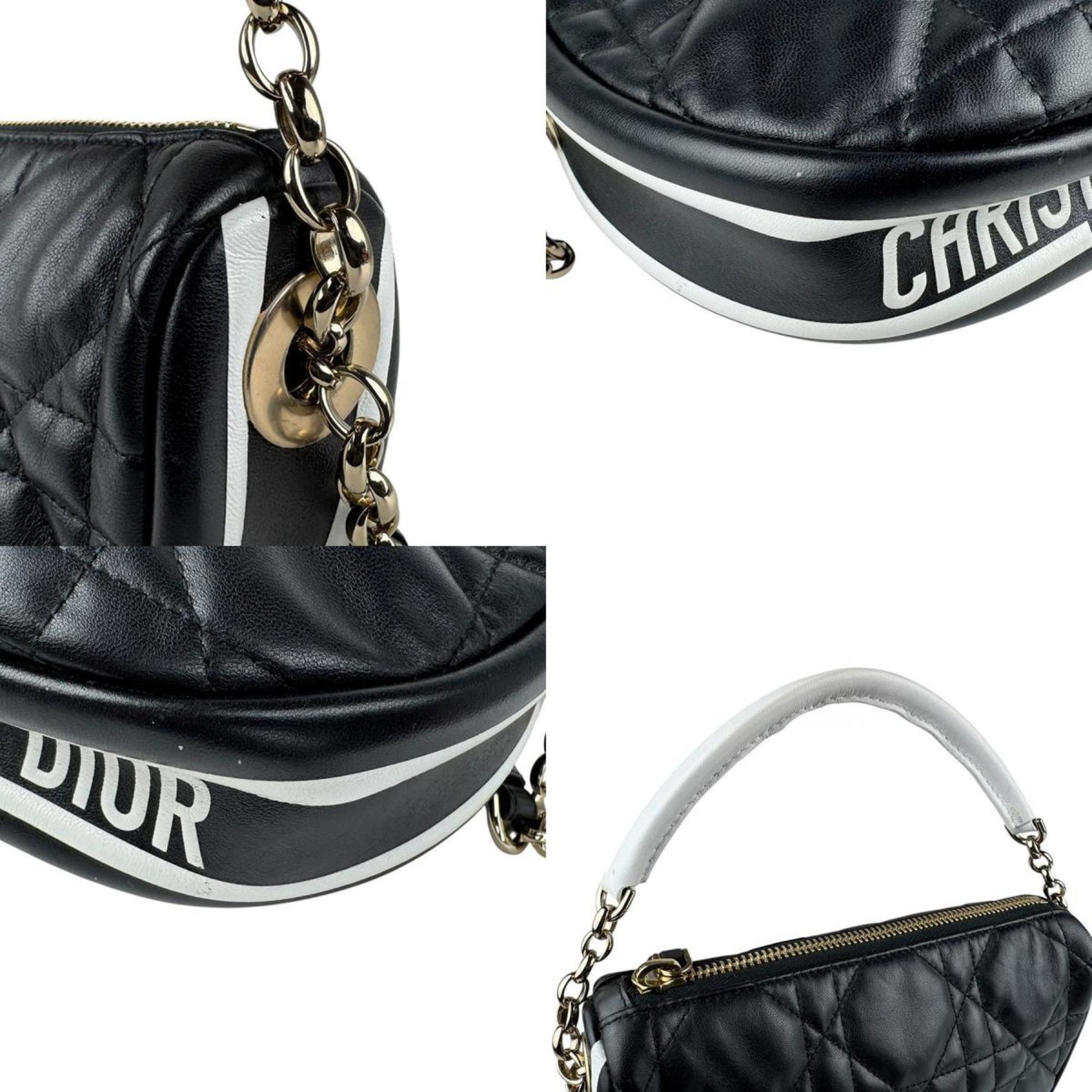 Christian Dior Black White Leather Handbag Shoulder Bag  