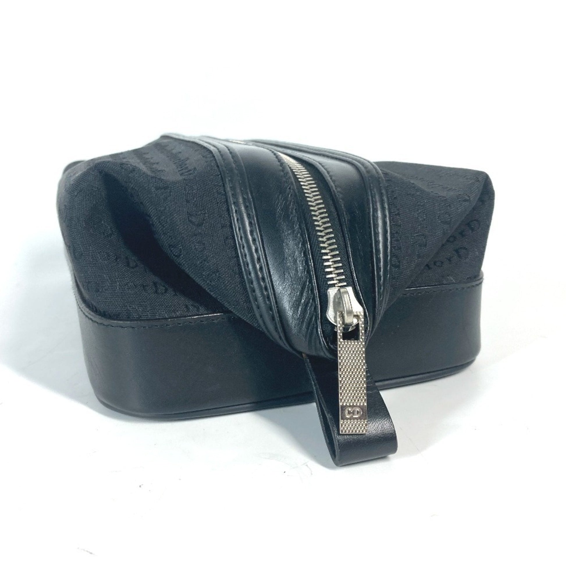 Christian Dior Black Canvas Leather Pouch  