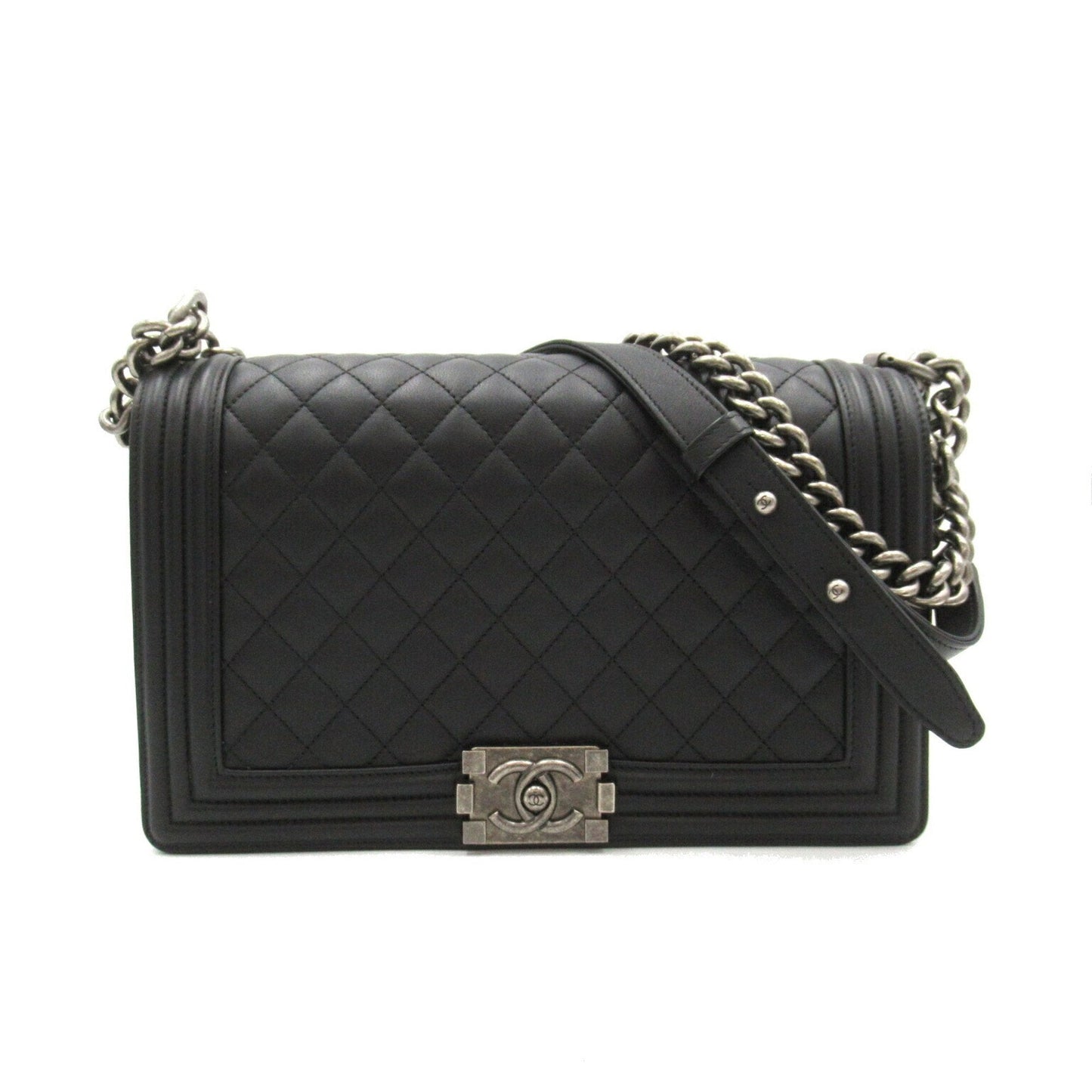 CHANEL Boy Chanel Chain Shoulder Bag Leather Women s Black