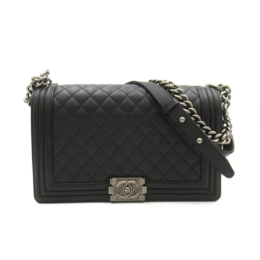 CHANEL Boy Chanel Chain Shoulder Bag Leather Women s Black