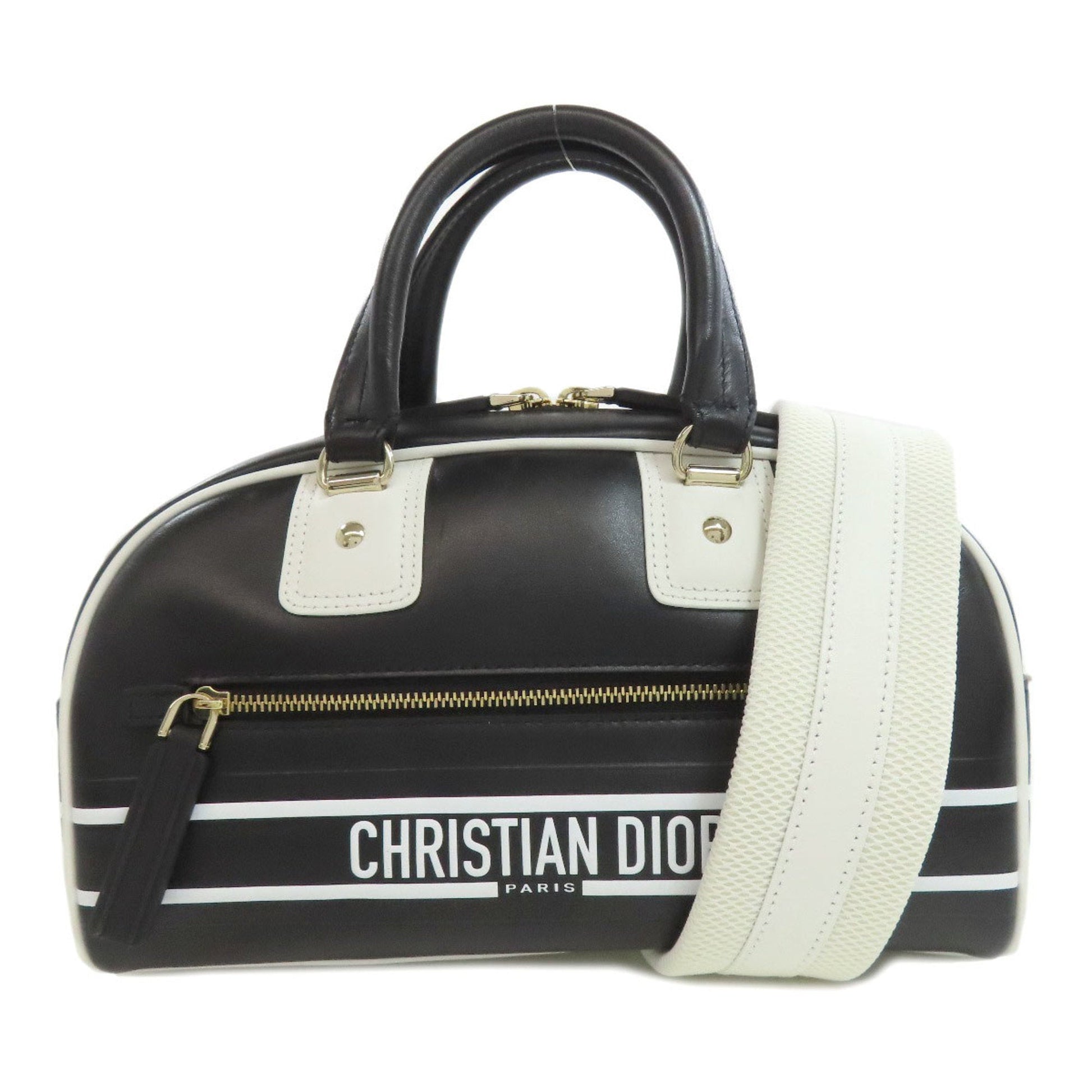 Christian Dior Black White Leather Handbag  