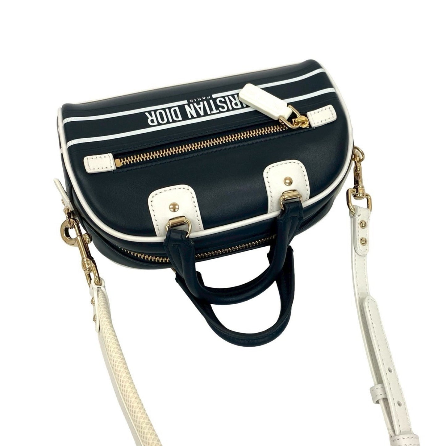 Christian Dior Navy White Leather Handbag Shoulder Bag  