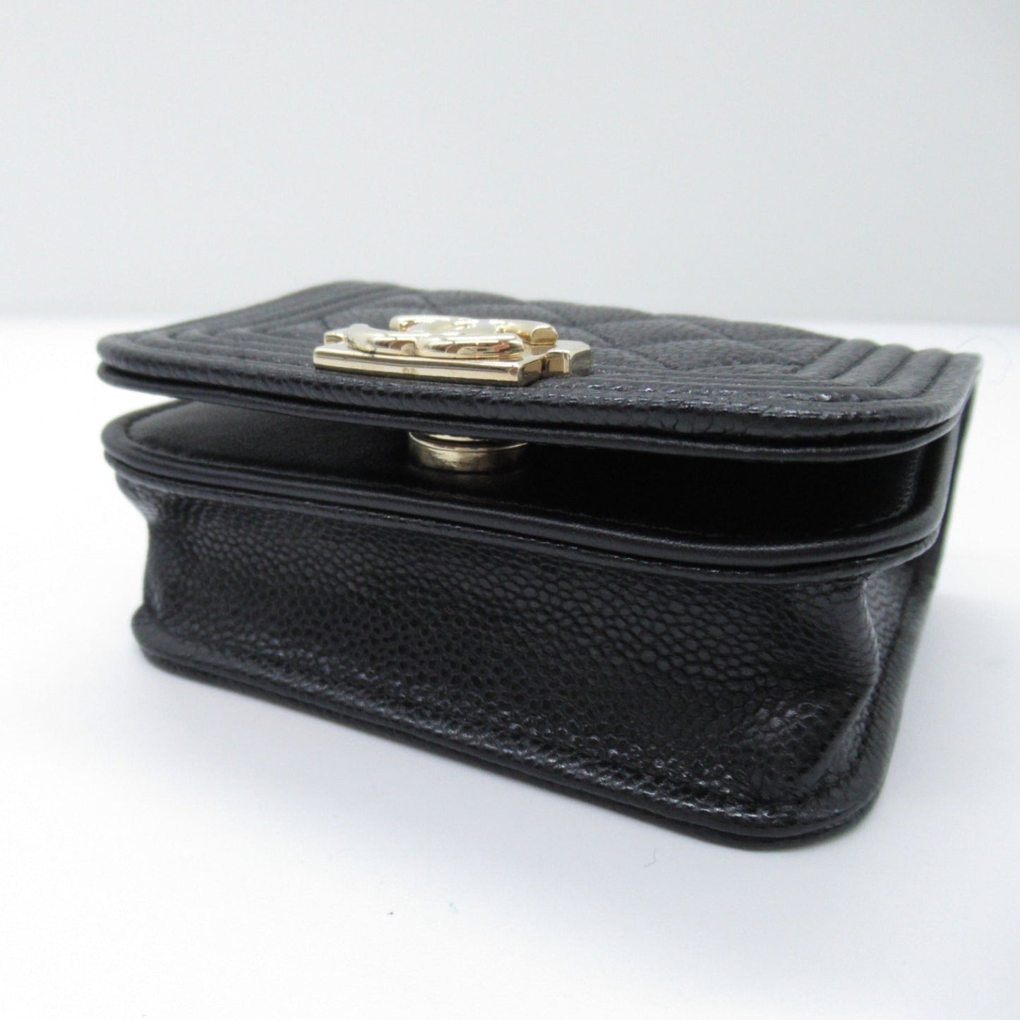 CHANEL Boy Chanel Chain Pochette Shoulder Bag Black Caviar Skin Grained Calf