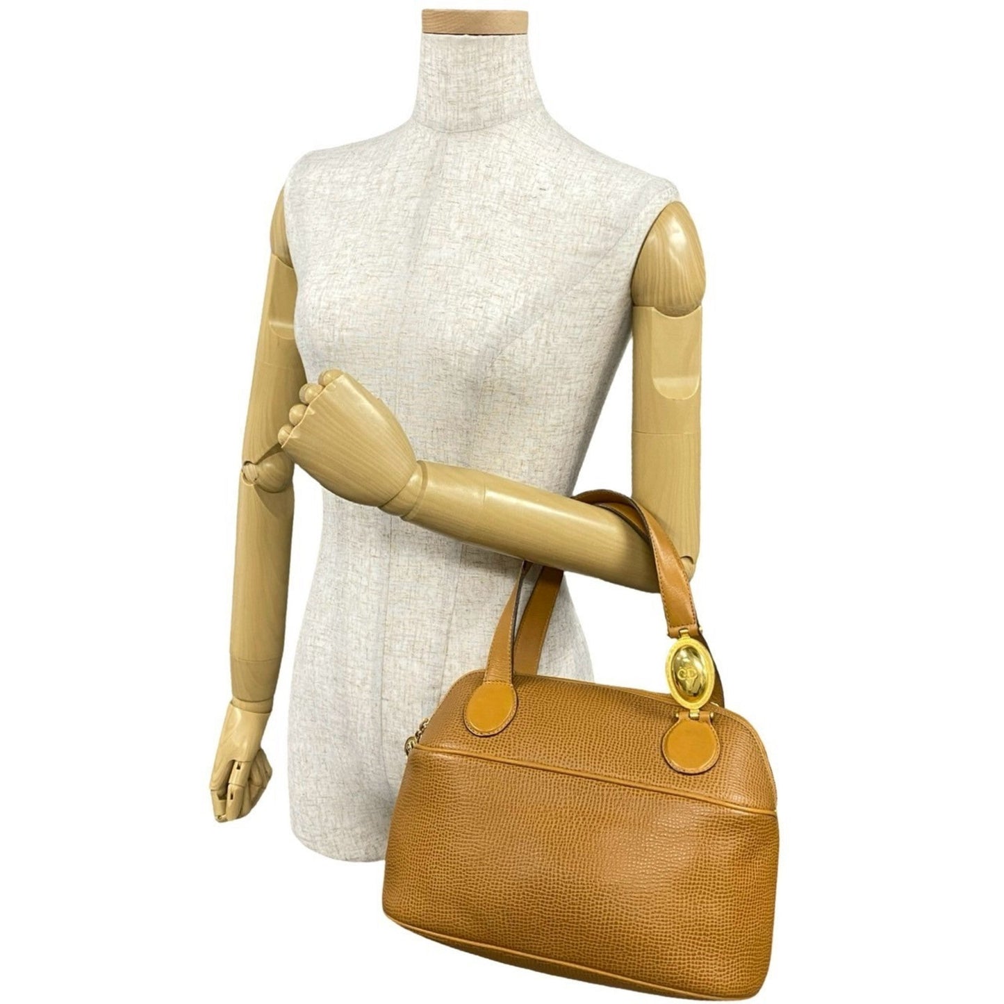 Christian Dior Brown Leather Boston Bag Handbag  