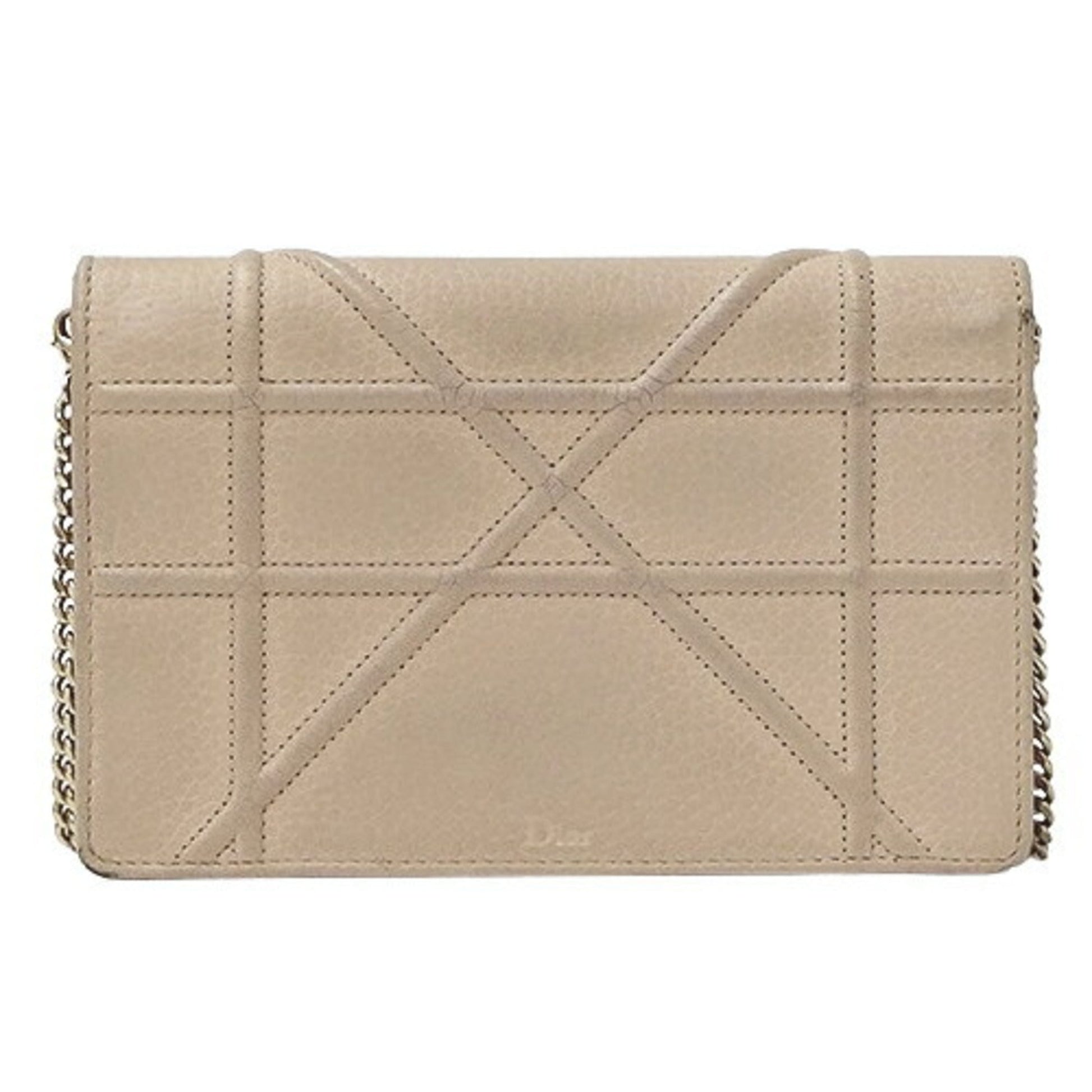 Christian Dior Pink Beige Leather Clutch Bag Shoulder Bag  