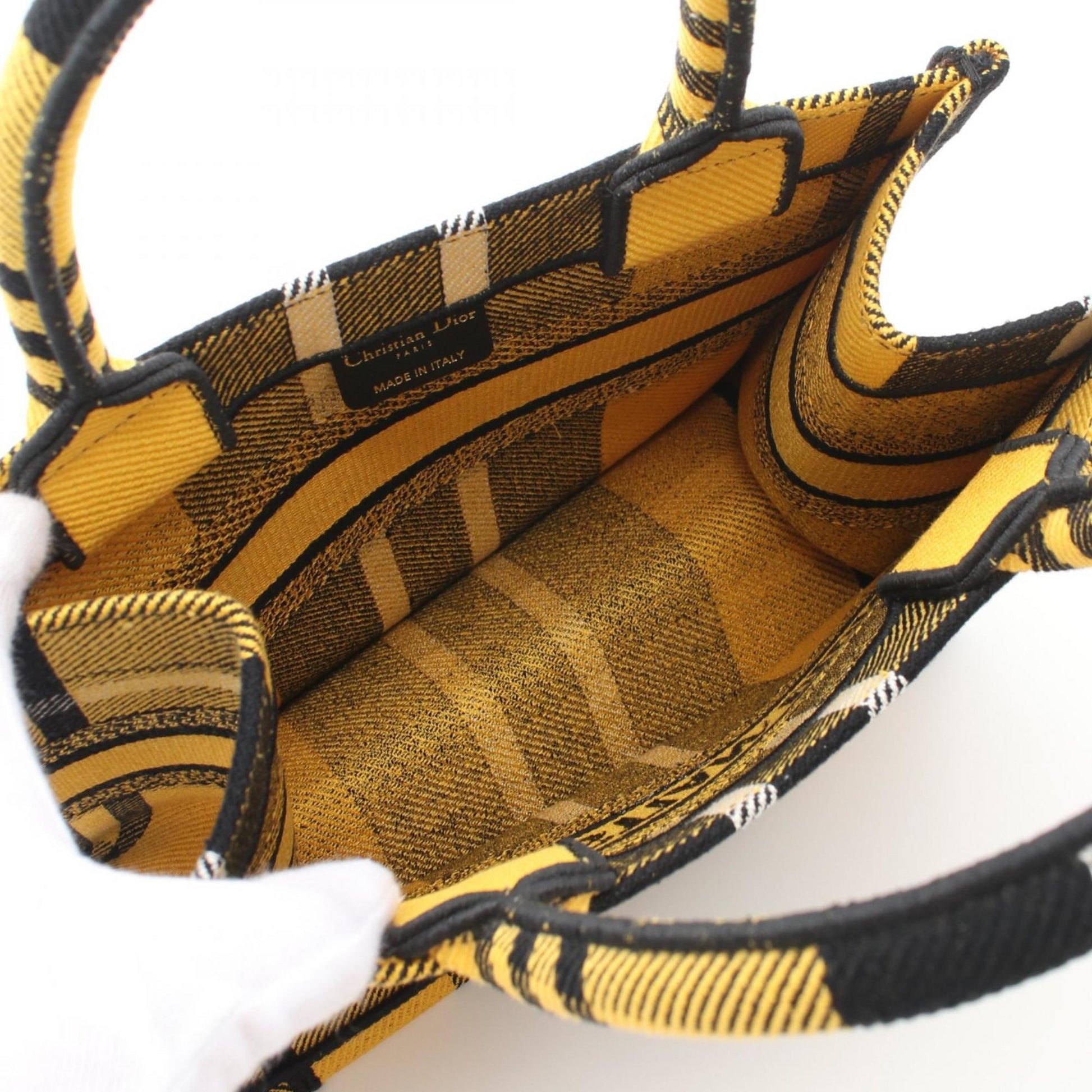 Christian Dior Black White Yellow Canvas Tote Bag  