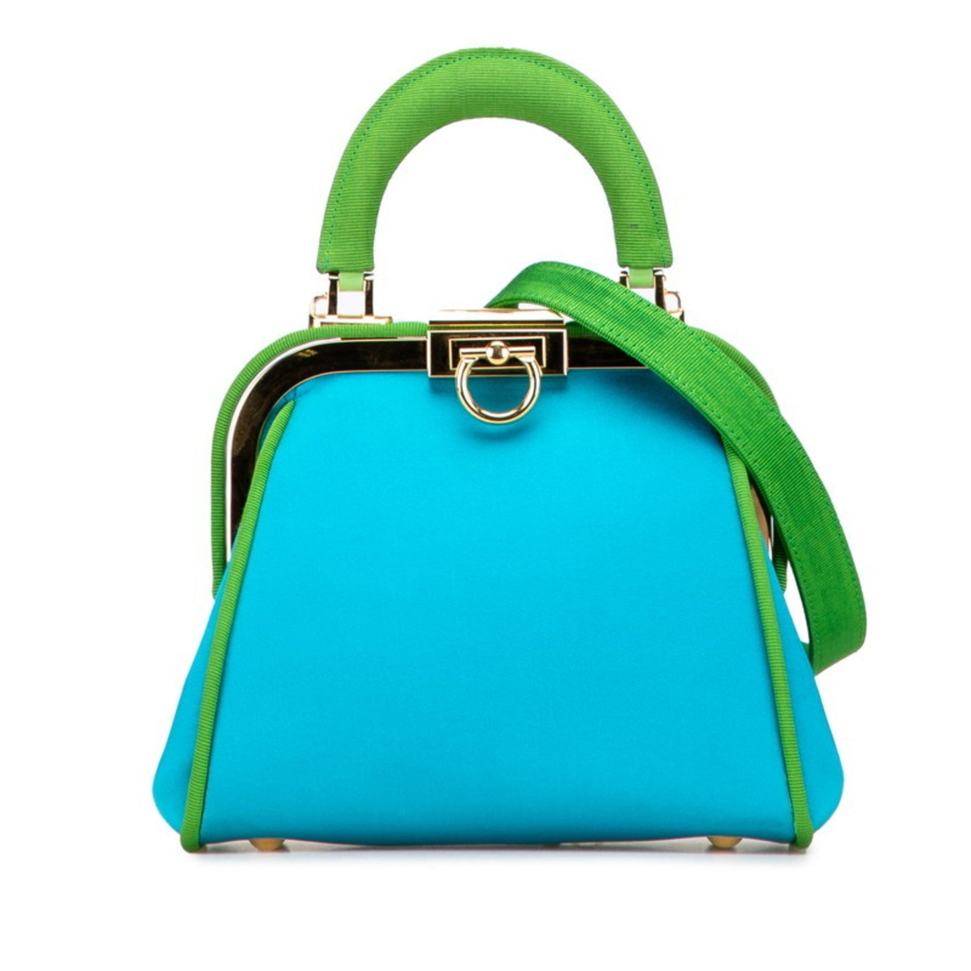 Christian Dior Green Blue Green Canvas Satin Handbag Shoulder Bag  
