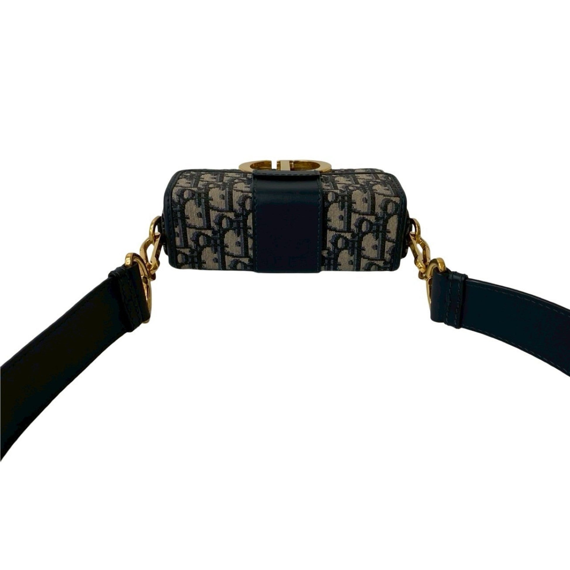 Christian Dior Navy Leather Canvas Shoulder Bag  