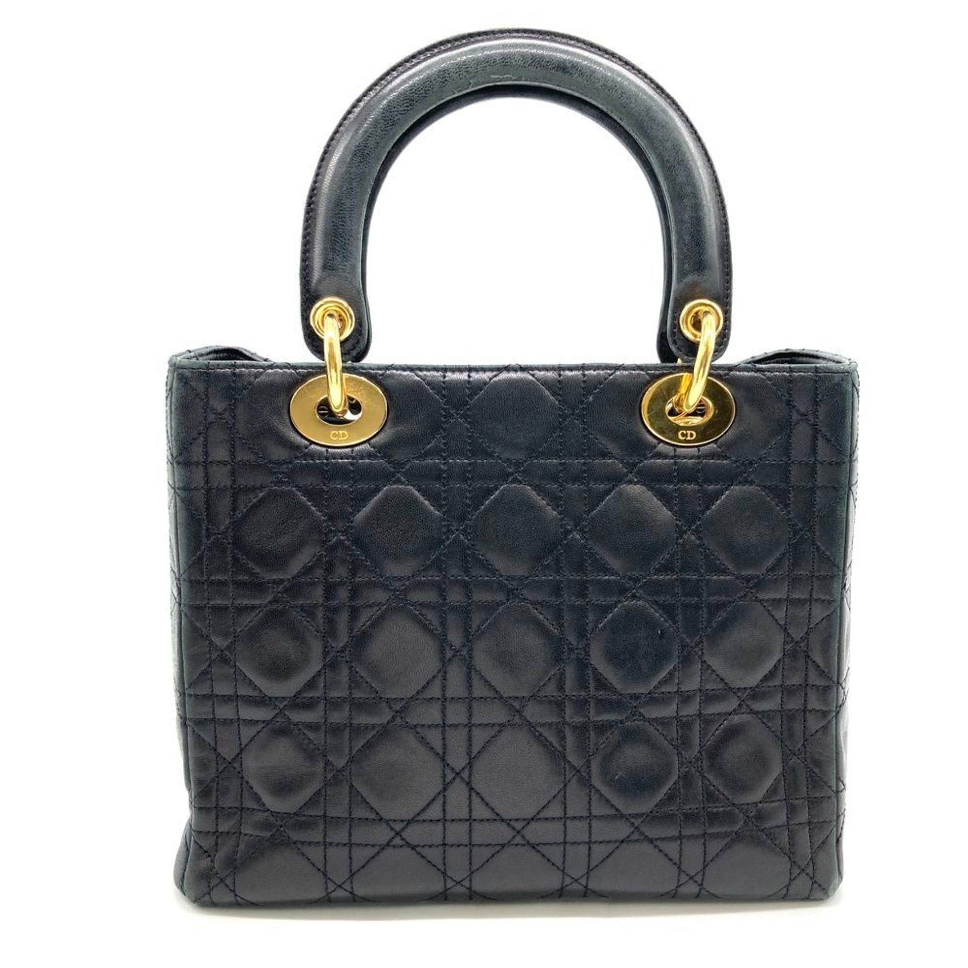 Christian Dior Lady Dior Black Leather Handbag  