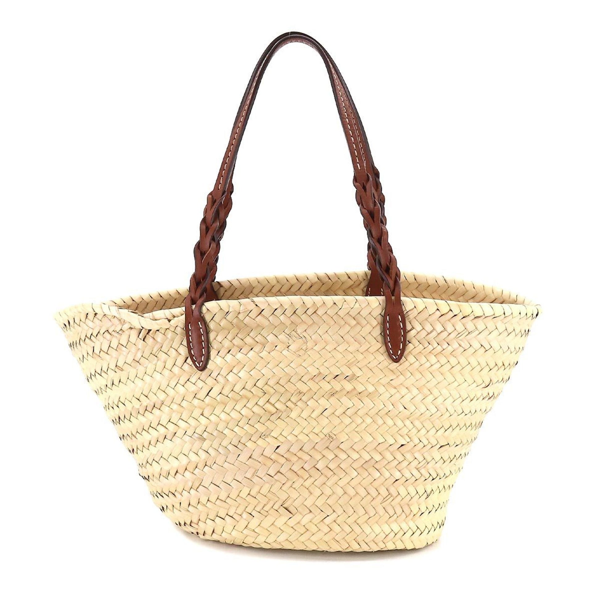 Prada tote Bag wicker leather natural cognac silver metal fittings woven palm Tote Bag