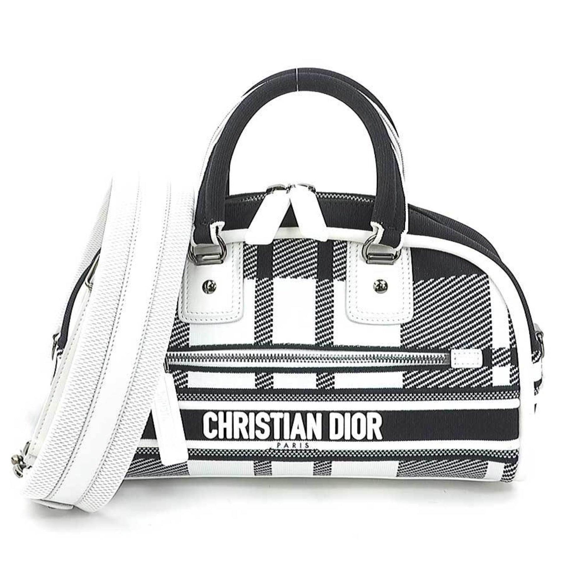 Christian Dior Black White Canvas Handbag Shoulder Bag  