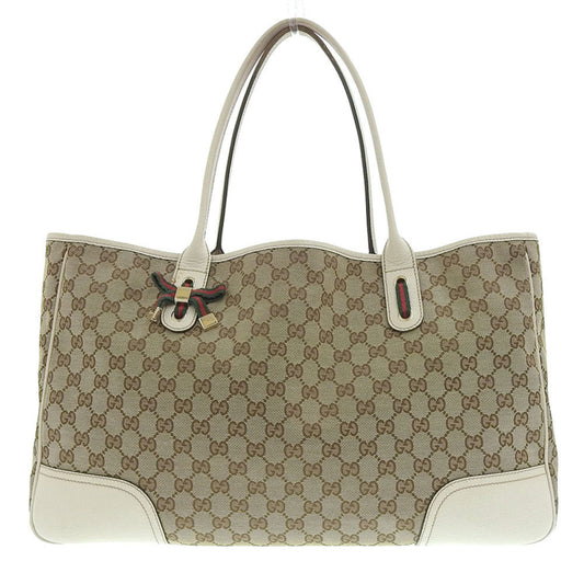 Gucci Sherry Line Brown Leather Canvas Tote