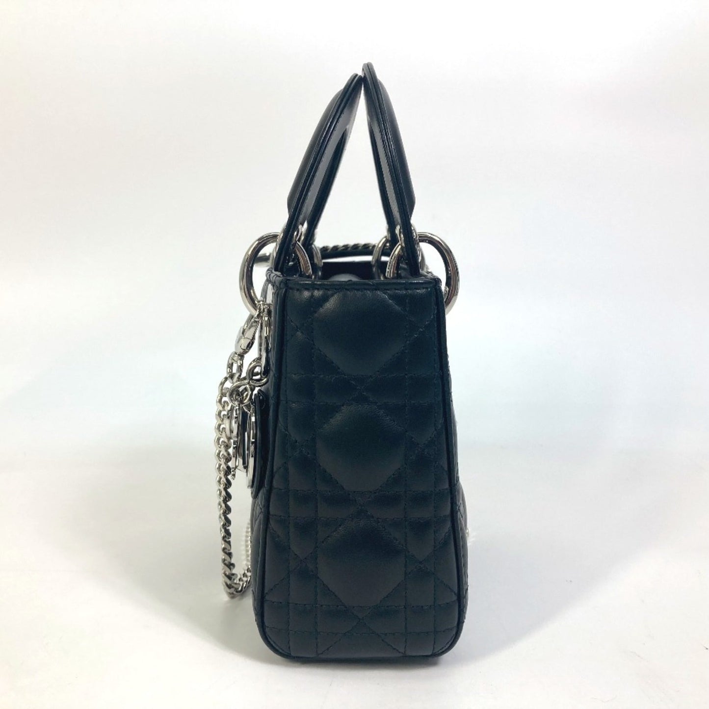 Christian Dior Lady Dior Black Leather Shoulder Bag  