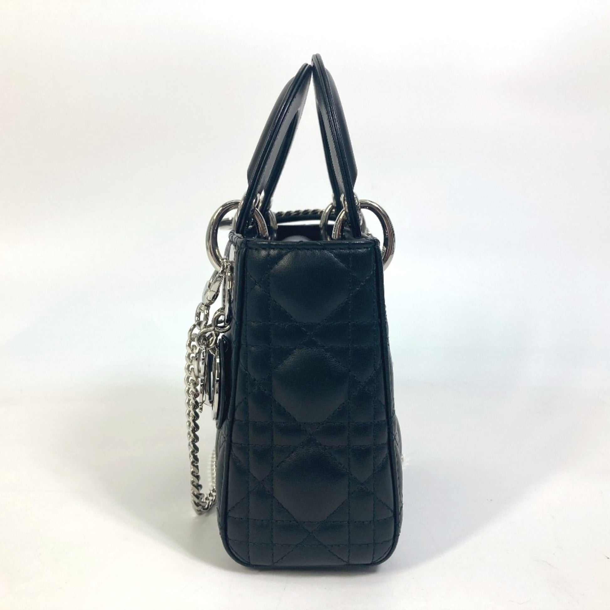 Christian Dior Lady Dior Black Leather Shoulder Bag  